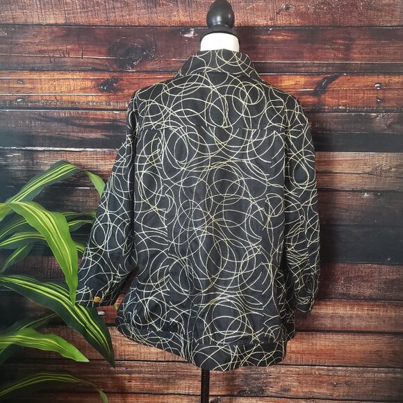 Peter Nygard Jacket Blazer 18 Embroidered 3/4 Sleeves Black Gold Full Zip Lined - Picture 4 of 9